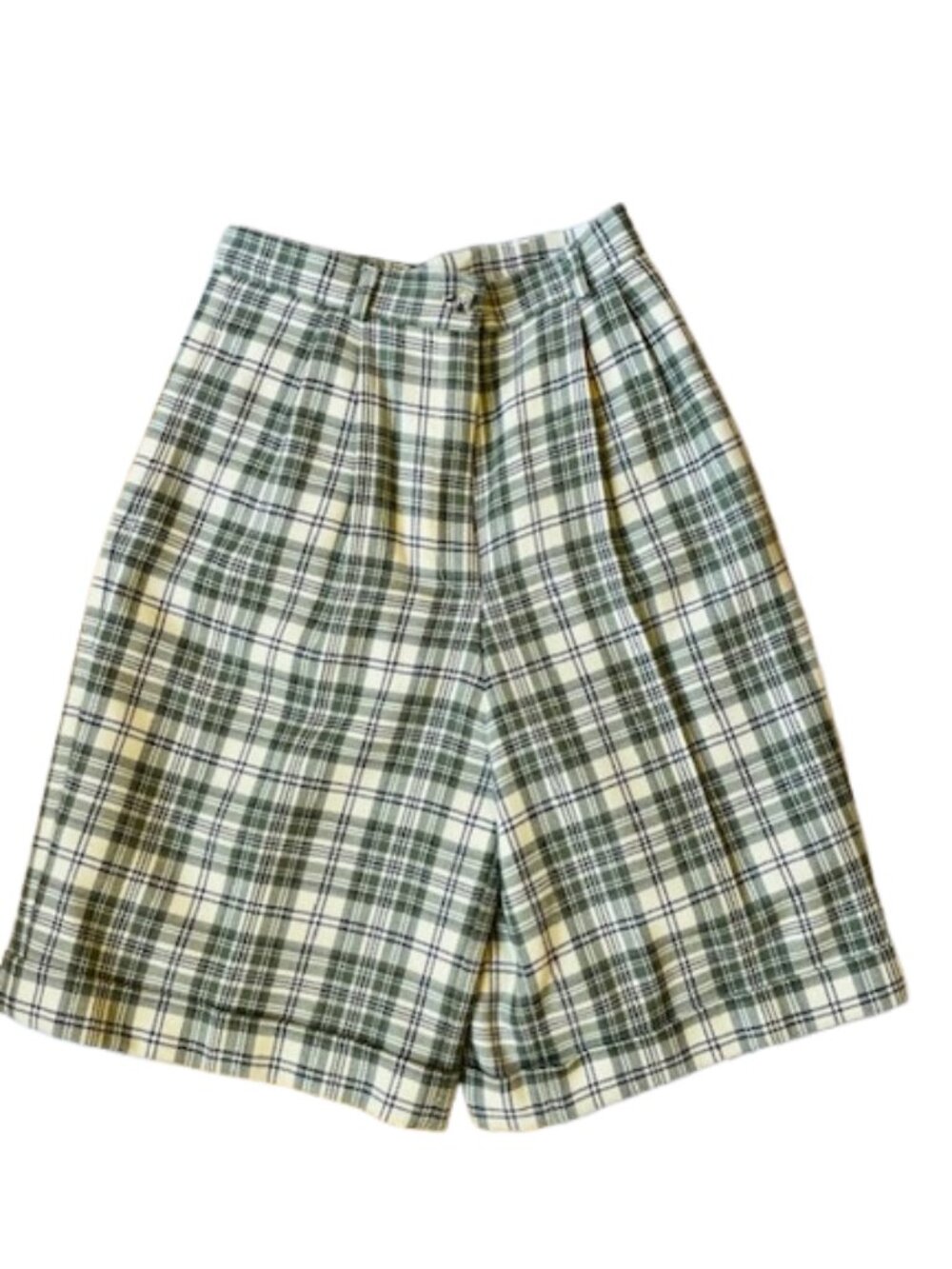 Vintage Talbots Plaid Wool Bermuda Long Shorts Lined Cuffed Pleated XS 24 - Picture 2 of 10